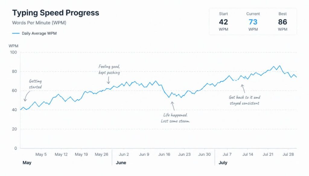 Chart showing typing speed improving over three months