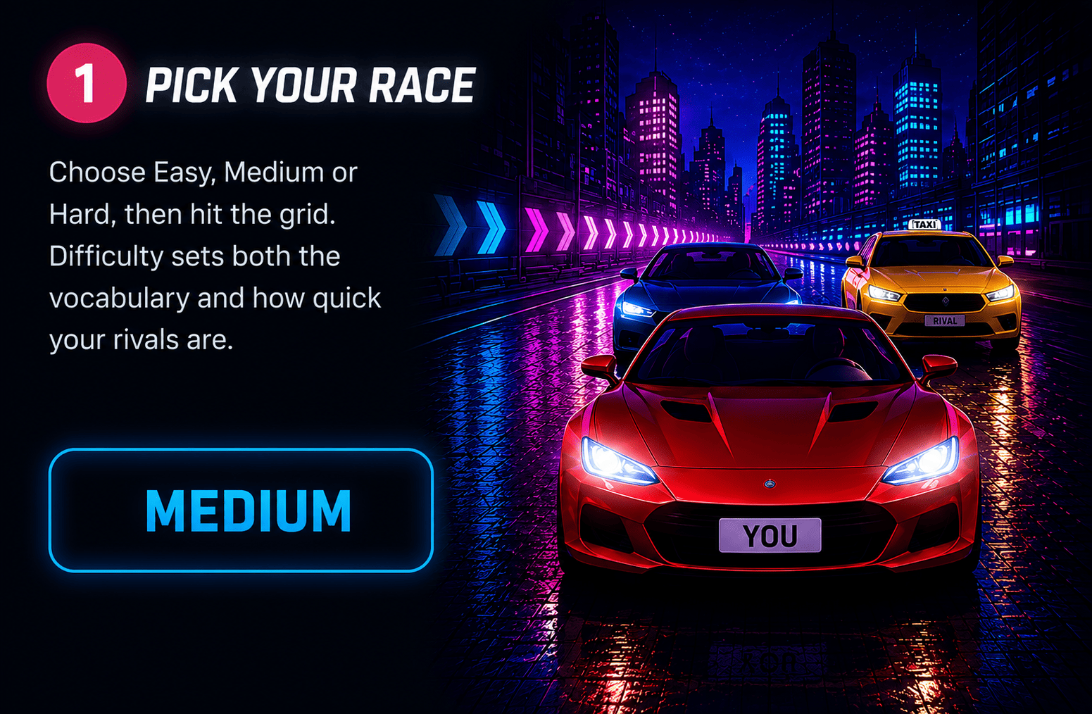 Pick your race difficulty in Type Rush