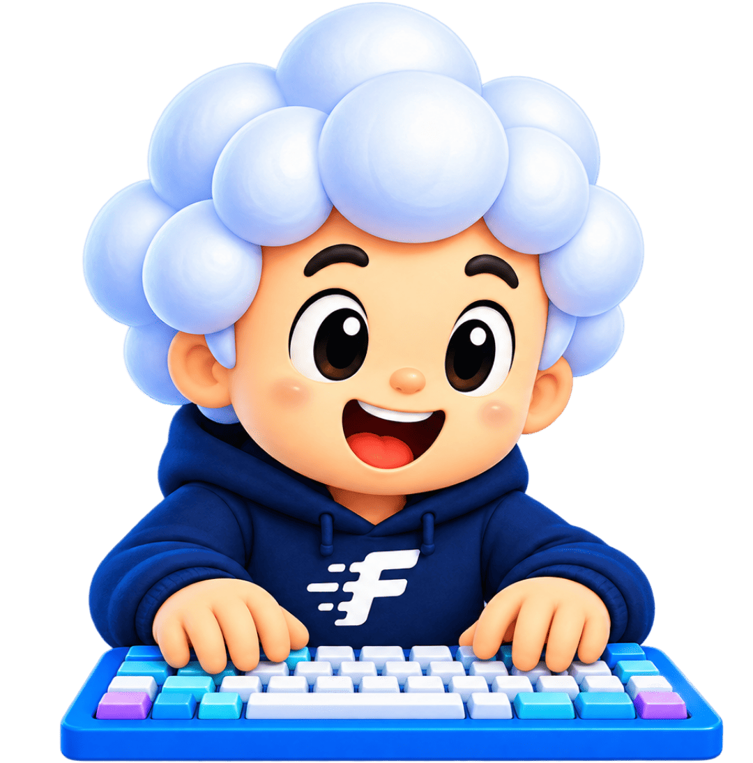 FastFingerType mascot typing on a keyboard
